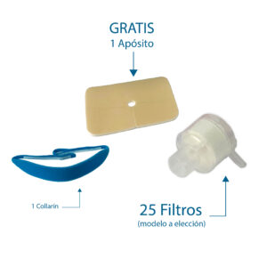Insumos para traqueostomía kit 25 filtros, collarín y Apósito (GRATIS)